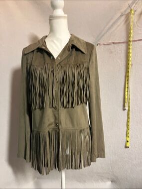 Adore Olive Fringe Suede Button-Front Jacket